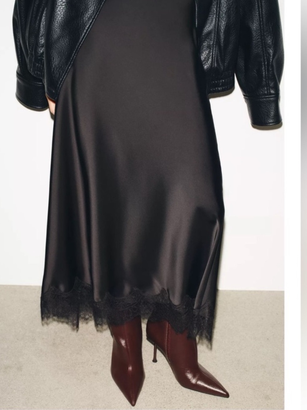 Zara Lace Hem Midi Skirt